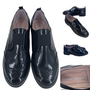 Adrienne Vittadini Shanti Black Leather Academia Minimalist Goth Loafer Sz. 9